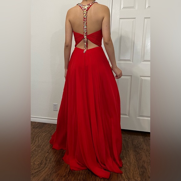 Princess Collection Red Evening Gown with Bedazzled Neckline Size 4 - Picture 4 of 8